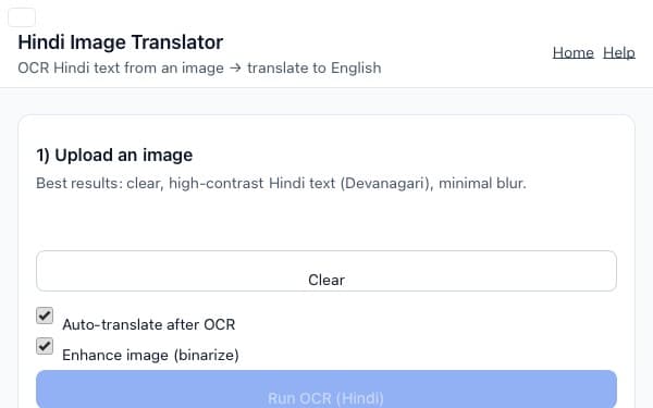 Screenshot of Hindi Image Translator