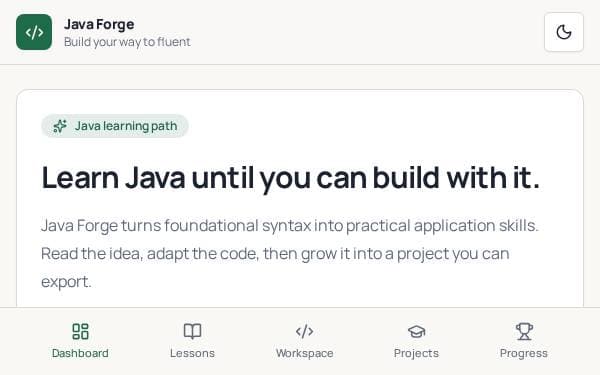 Screenshot of Java Forge Academy