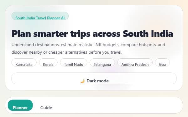 Screenshot of Dakshin Trip AI