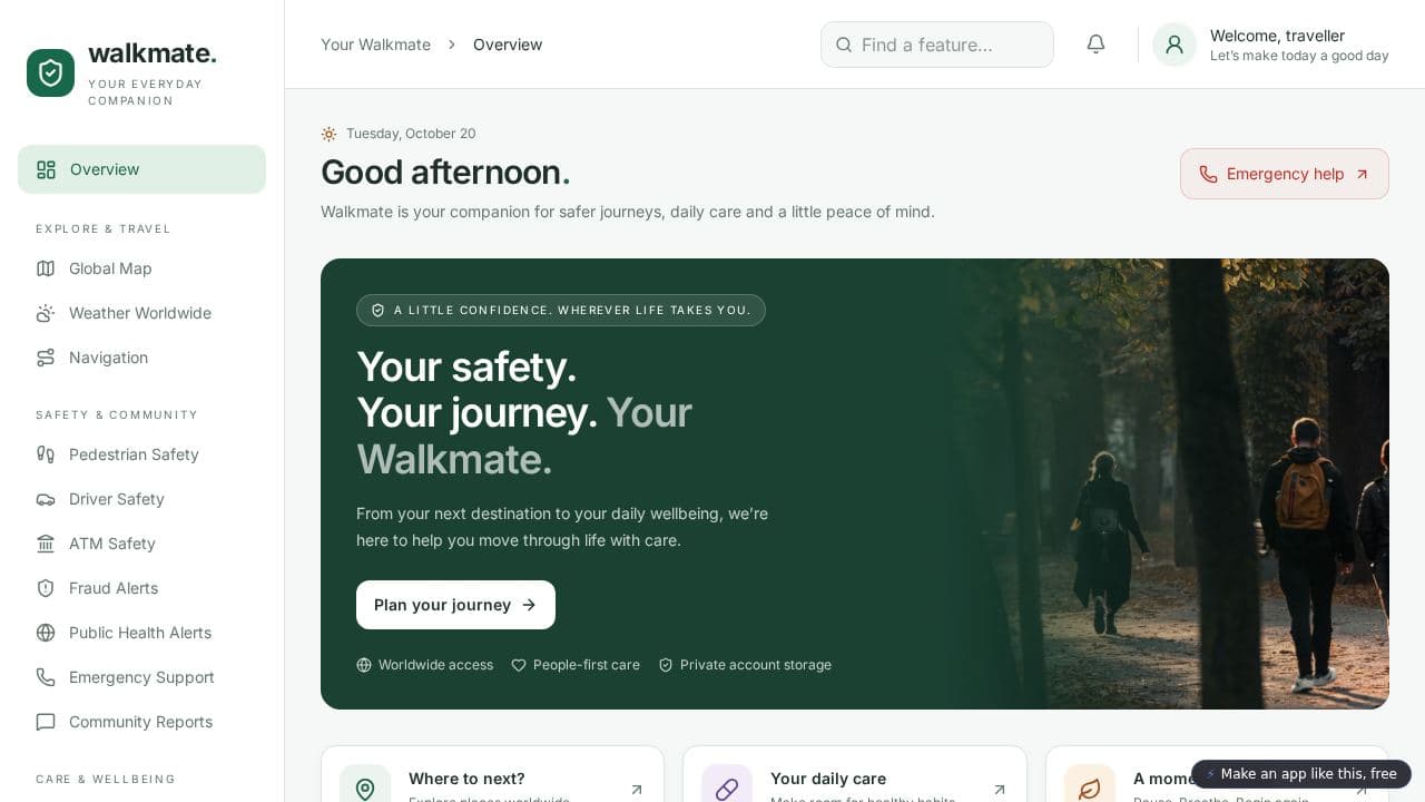 Screenshot of Walkmate Safety Companion