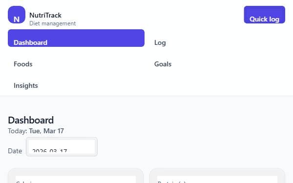 Screenshot of NutriTrack Planner