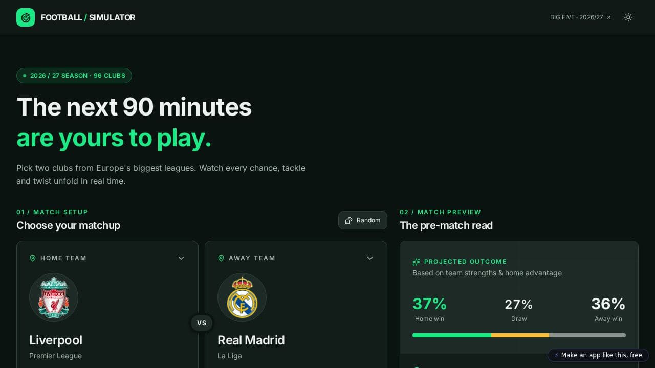 Screenshot of Football Match Simulator