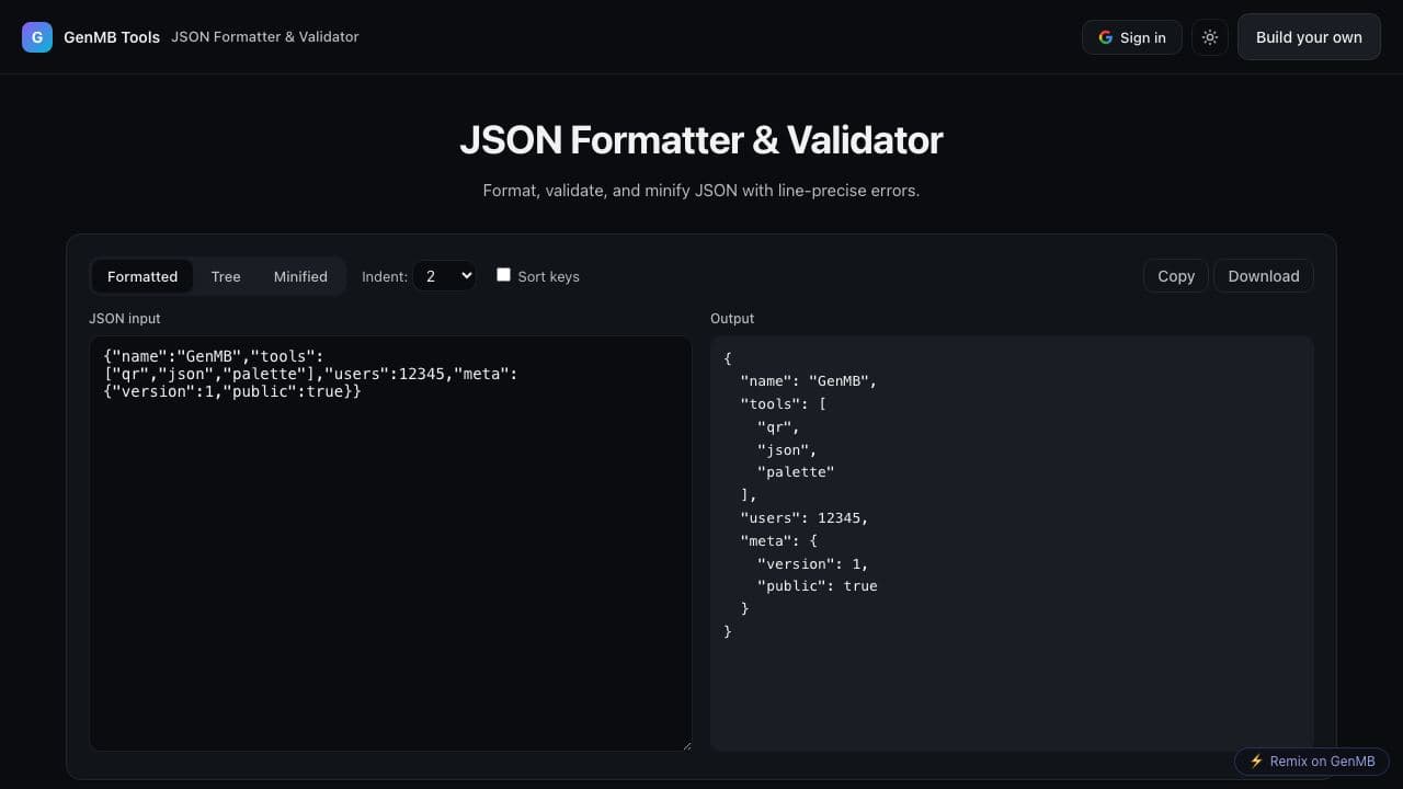Screenshot of JSON Formatter & Validator