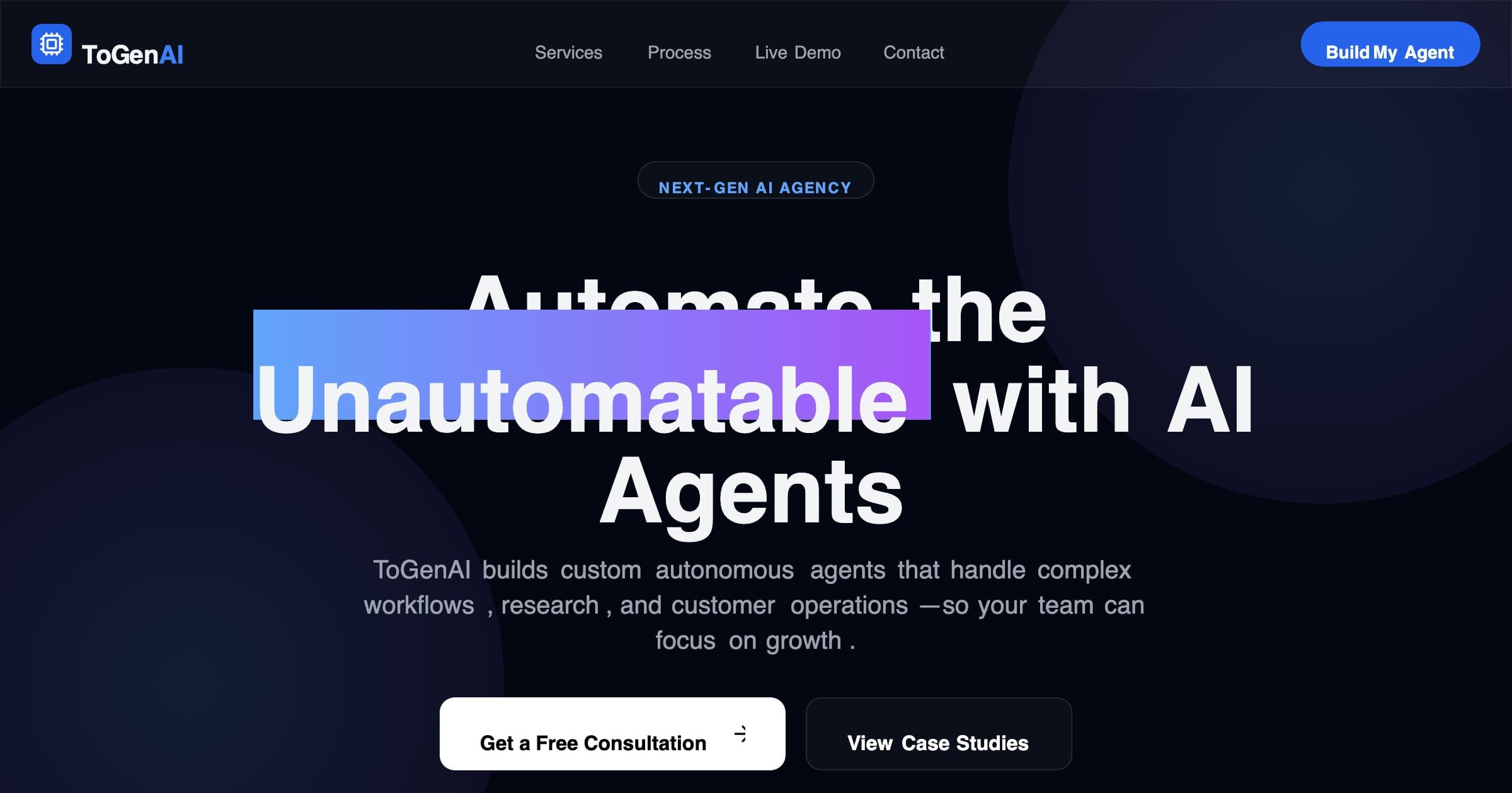 Screenshot of ToGenAI Landing Page with Functional Contact Form