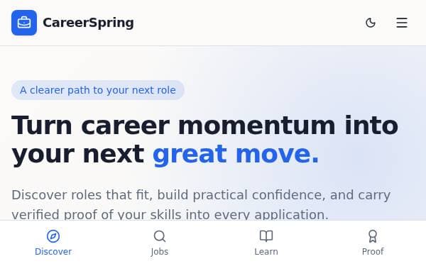 Screenshot of CareerSpring Hub