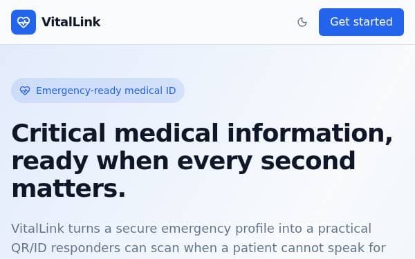 Screenshot of VitalLink Emergency ID