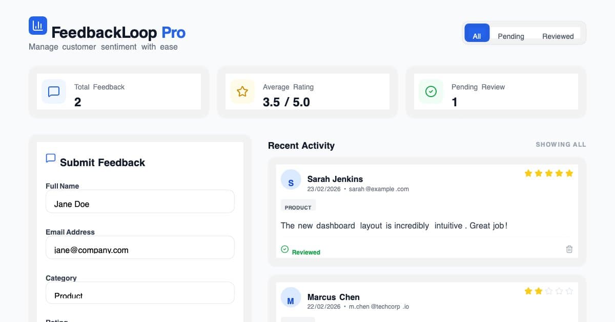 Screenshot of Mobile-Optimized Feedback Form
