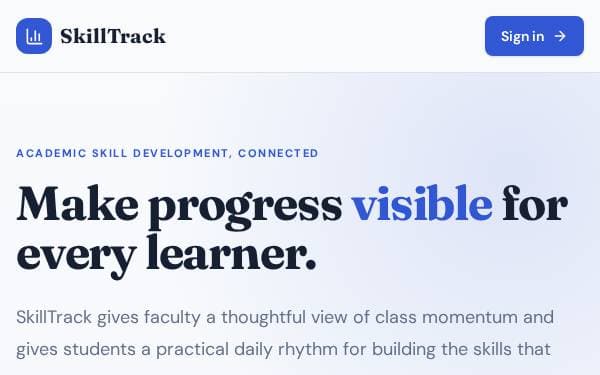 Screenshot of SkillTrack Dashboard