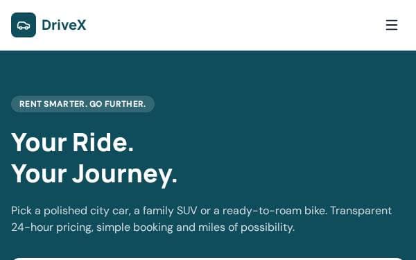 Screenshot of DriveX Rental Platform