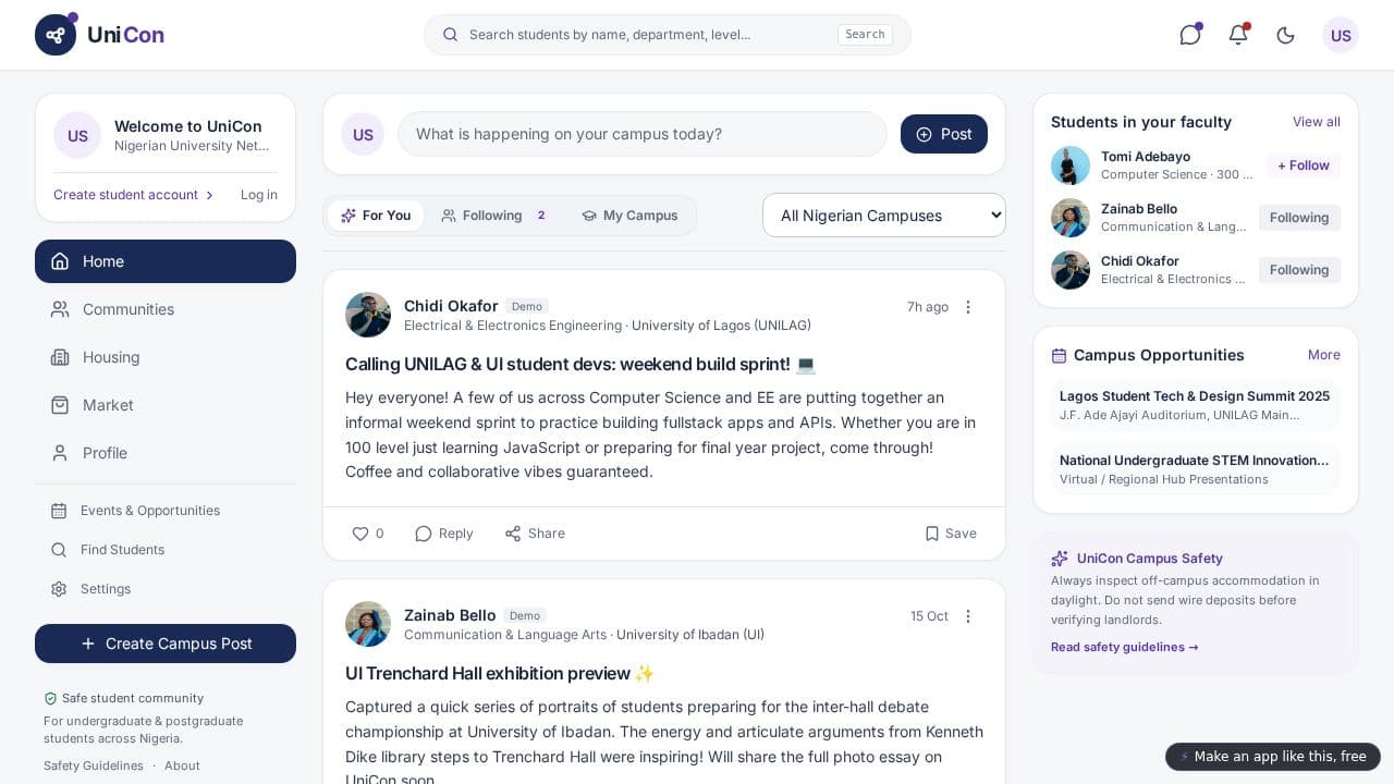 Screenshot of UniCon Campus Connect