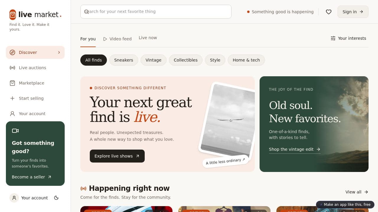 Screenshot of LiveLoop Marketplace