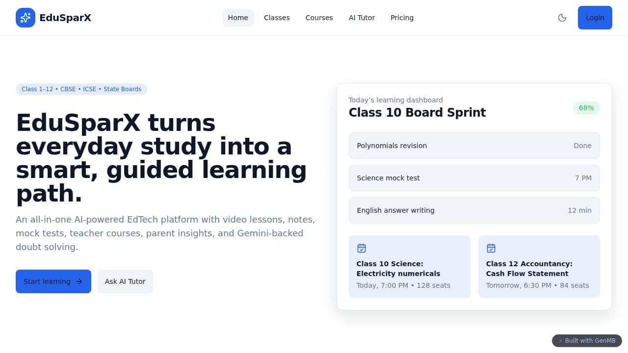 Screenshot of EduSparX Learn