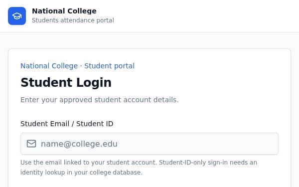 Screenshot of NCT Attendance Portal
