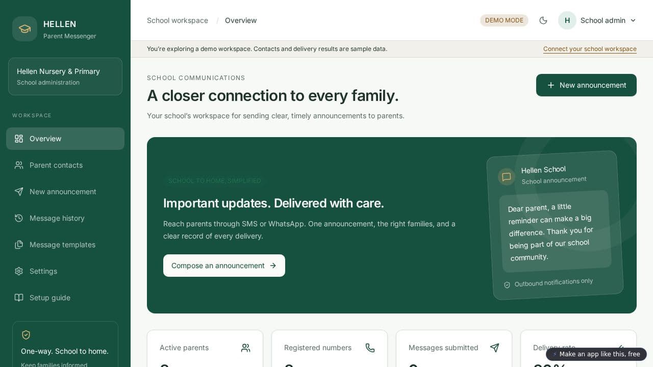 Screenshot of Hellen Parent Messenger