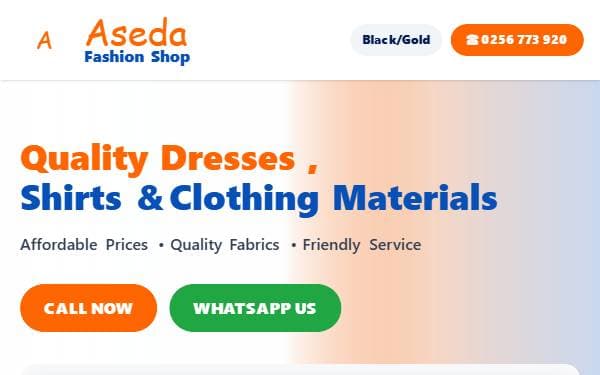 Screenshot of Aseda Fashion Shop Storefront