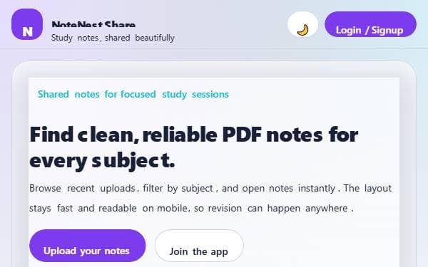 Screenshot of NoteNest Share