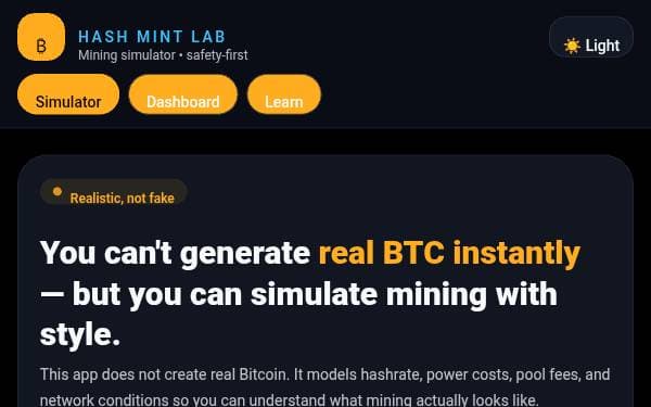 Screenshot of Hash Mint Lab