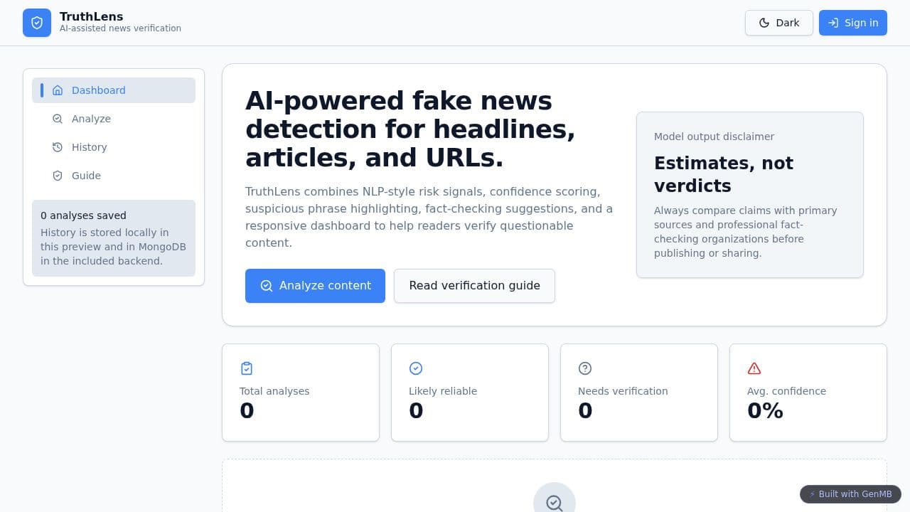 Screenshot of TruthCheck AI