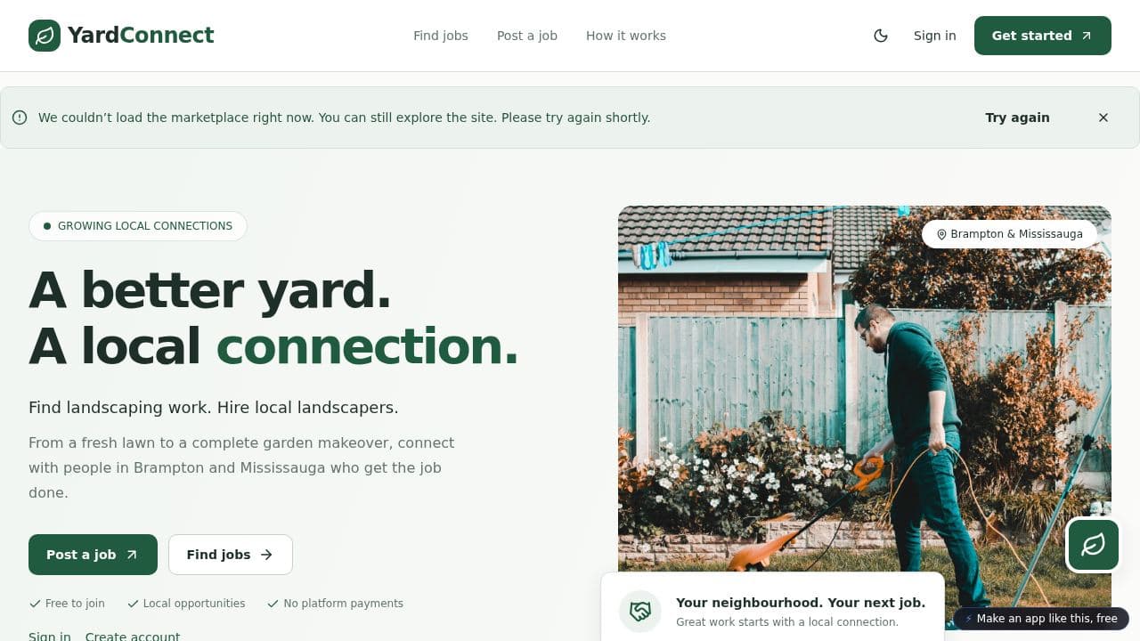 Screenshot of YardConnect Marketplace