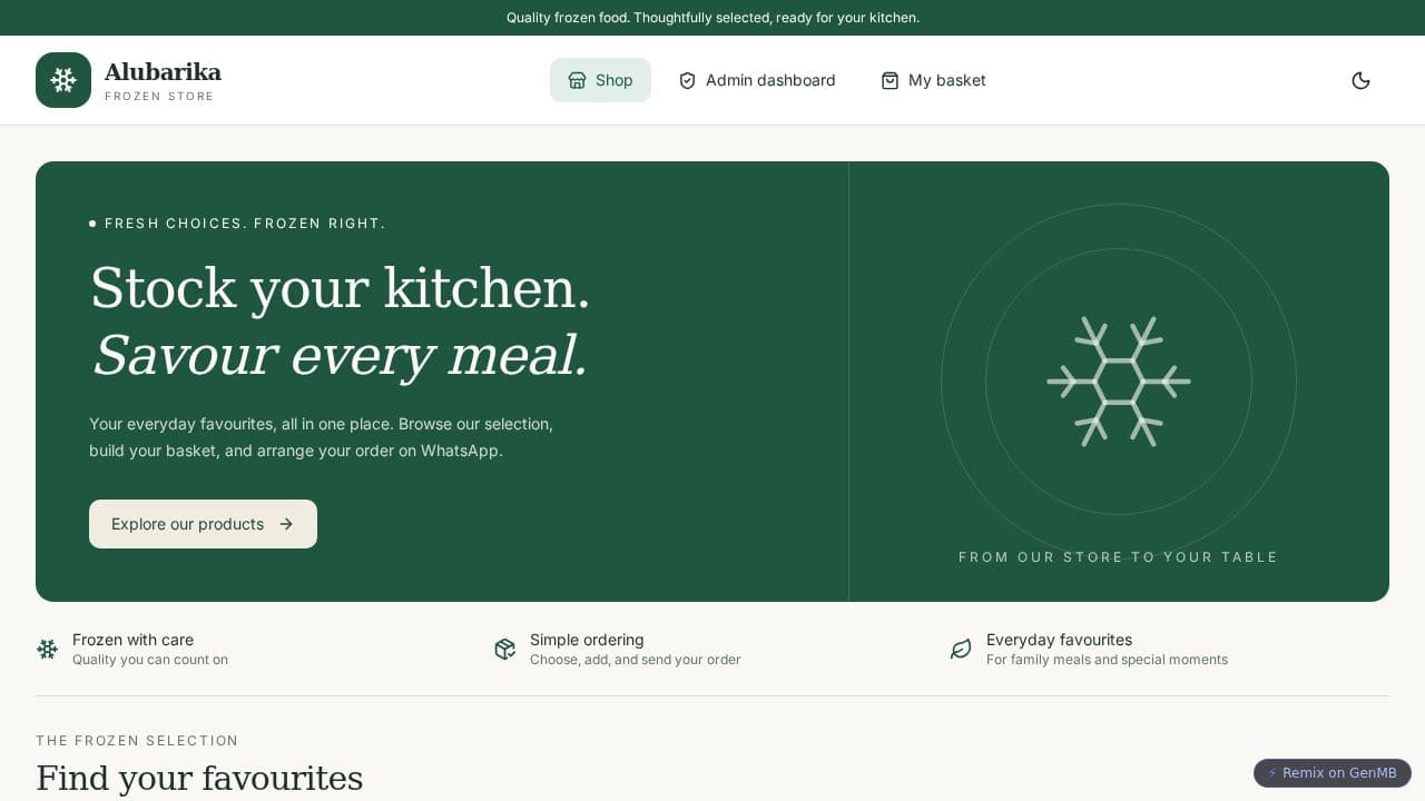Screenshot of Frozen Store Admin Dashboard