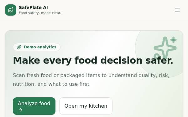 Screenshot of SafePlate AI