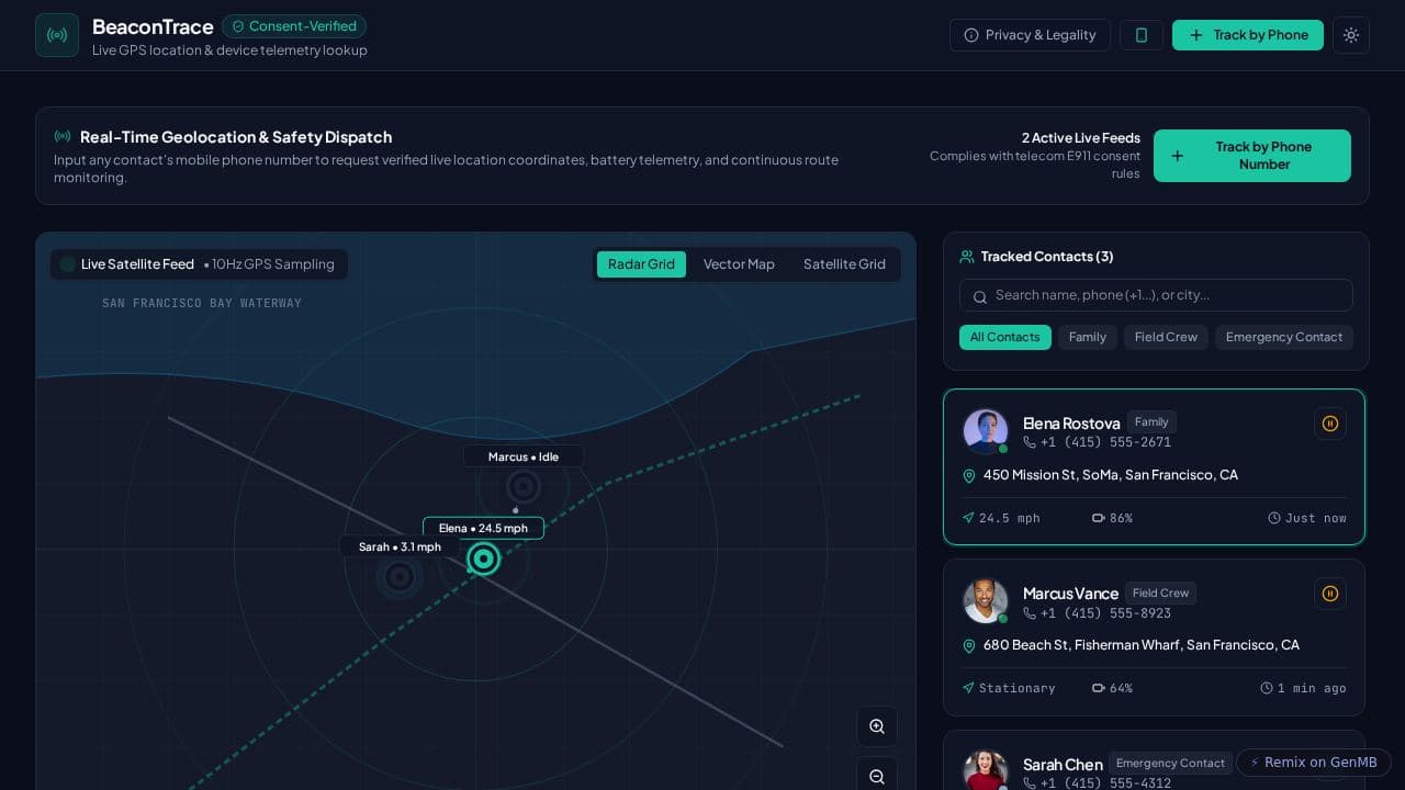 Screenshot of BeaconTrace Live Location Dispatch