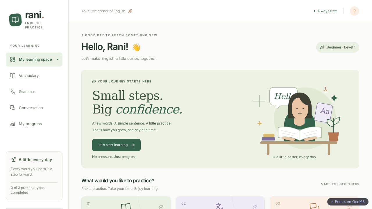 Screenshot of Rani English Practice