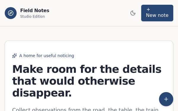 Screenshot of Field Notes Studio