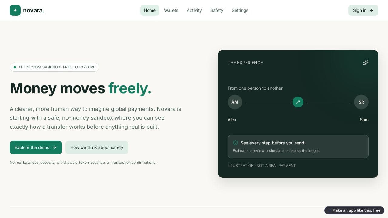Screenshot of Novara Payments App
