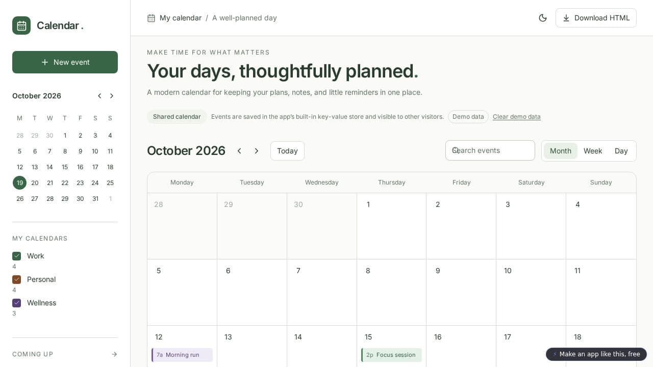 Screenshot of Modern Calendar