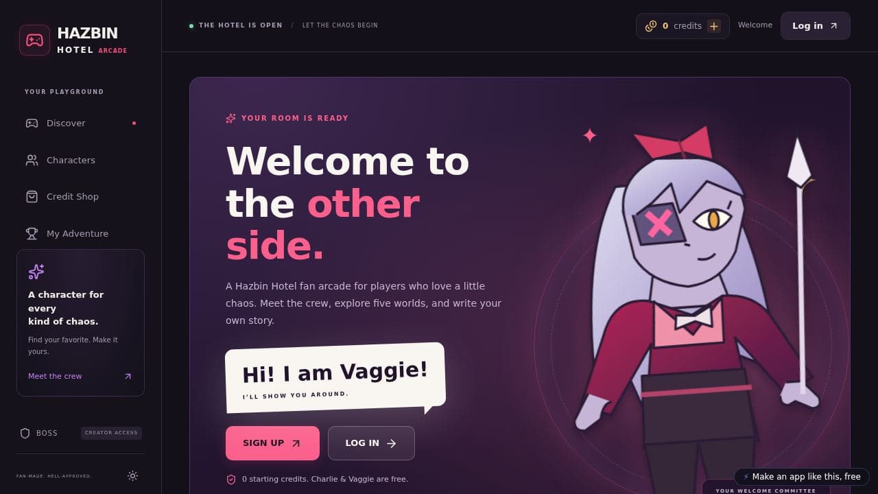 Screenshot of Hazbin Hotel Game Hub