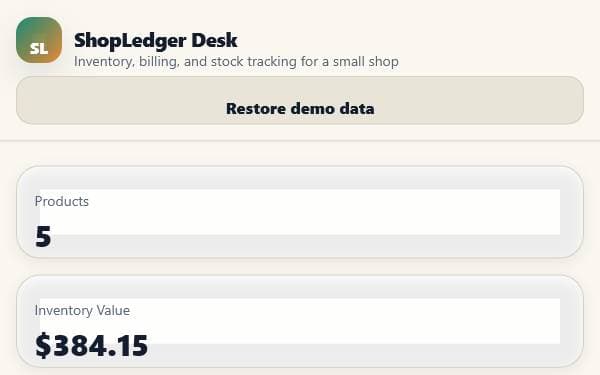 Screenshot of ShopLedger Desk