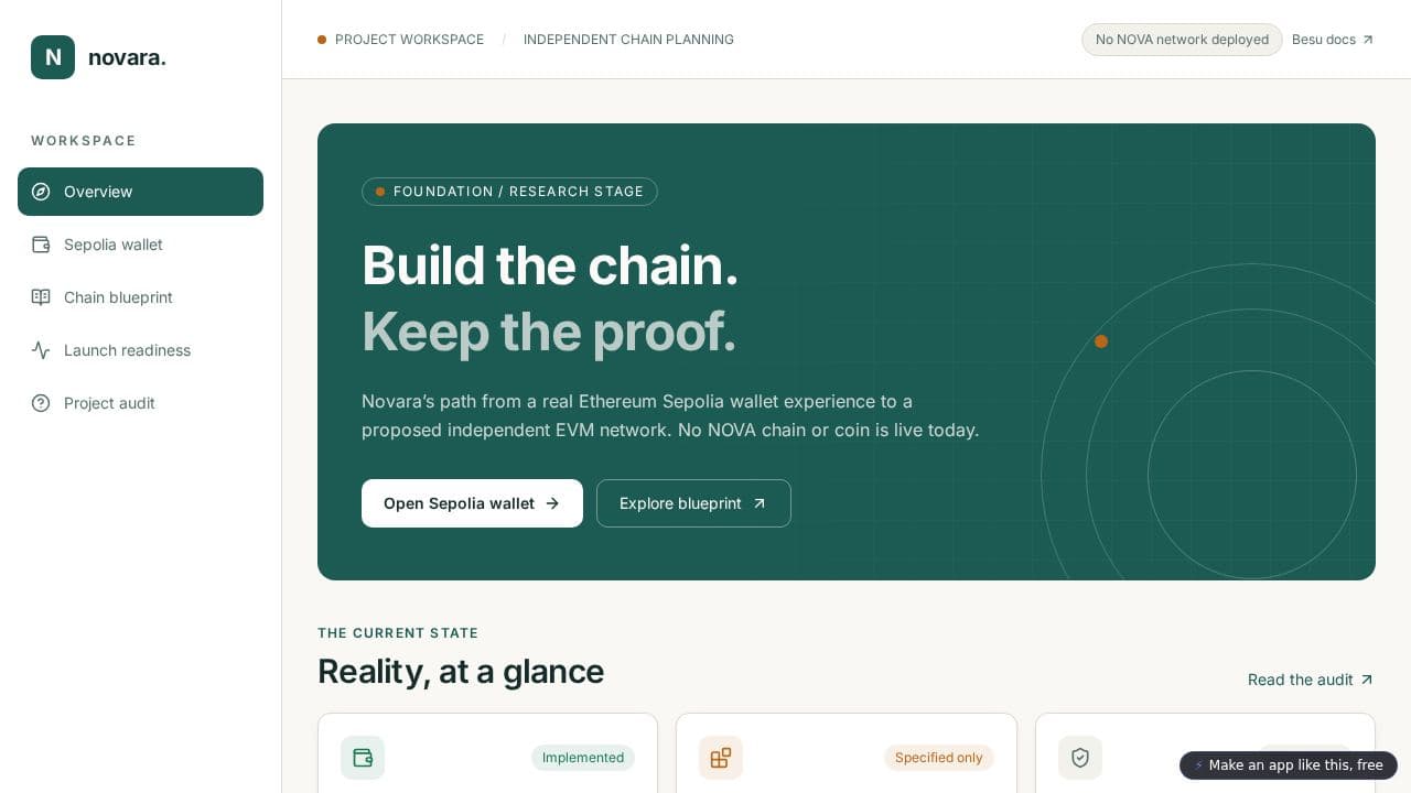 Screenshot of Novara Blockchain Foundation