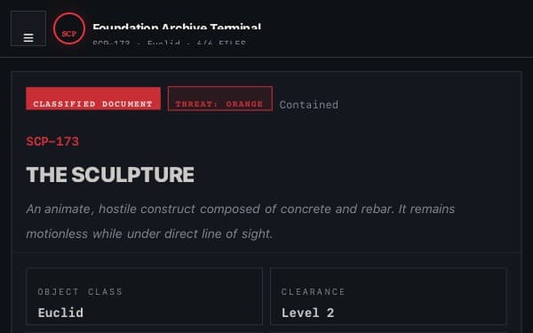 Screenshot of SCP Archive Terminal