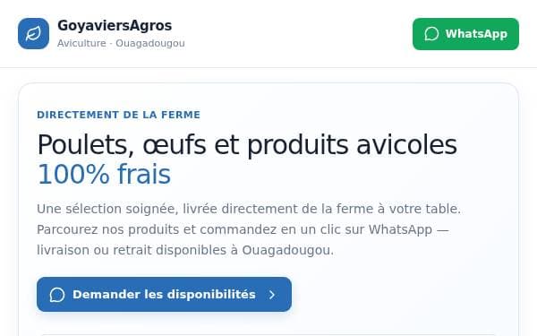 Screenshot of GoyaviersAgros — Produits avicoles