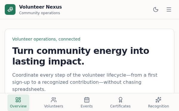 Screenshot of Volunteer Nexus