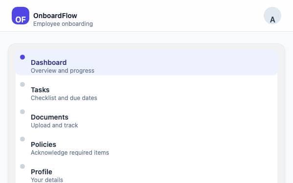 Screenshot of OnboardFlow Portal