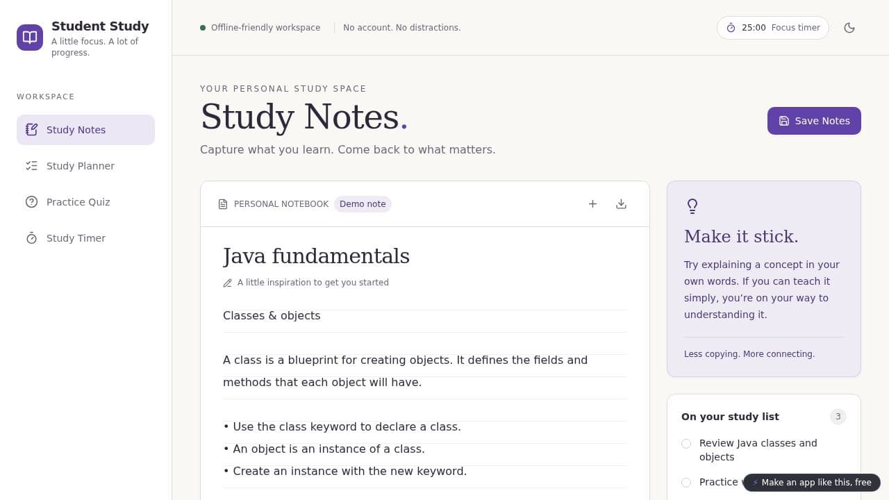 Screenshot of Offline Study Companion