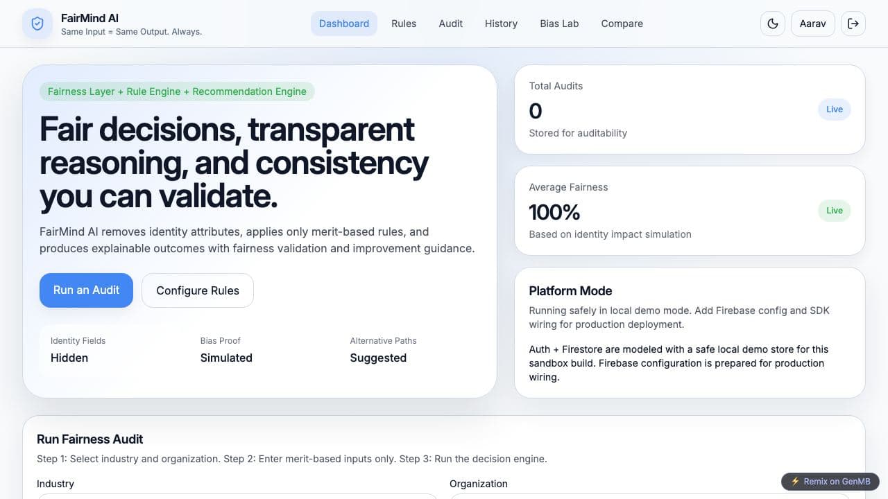 Screenshot of FairMind AI