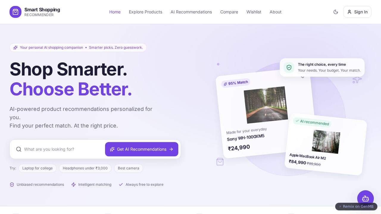 Screenshot of Smart Shopping Recommender