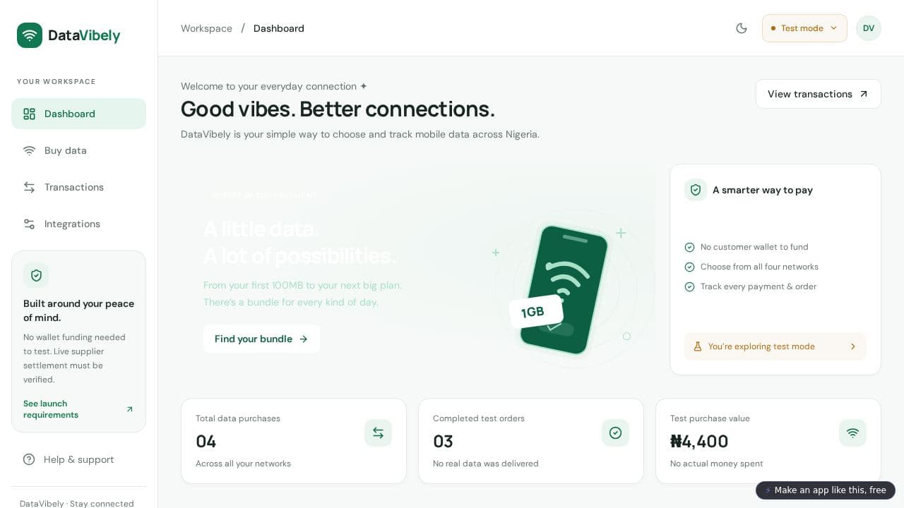 Screenshot of DataVibely Data Store