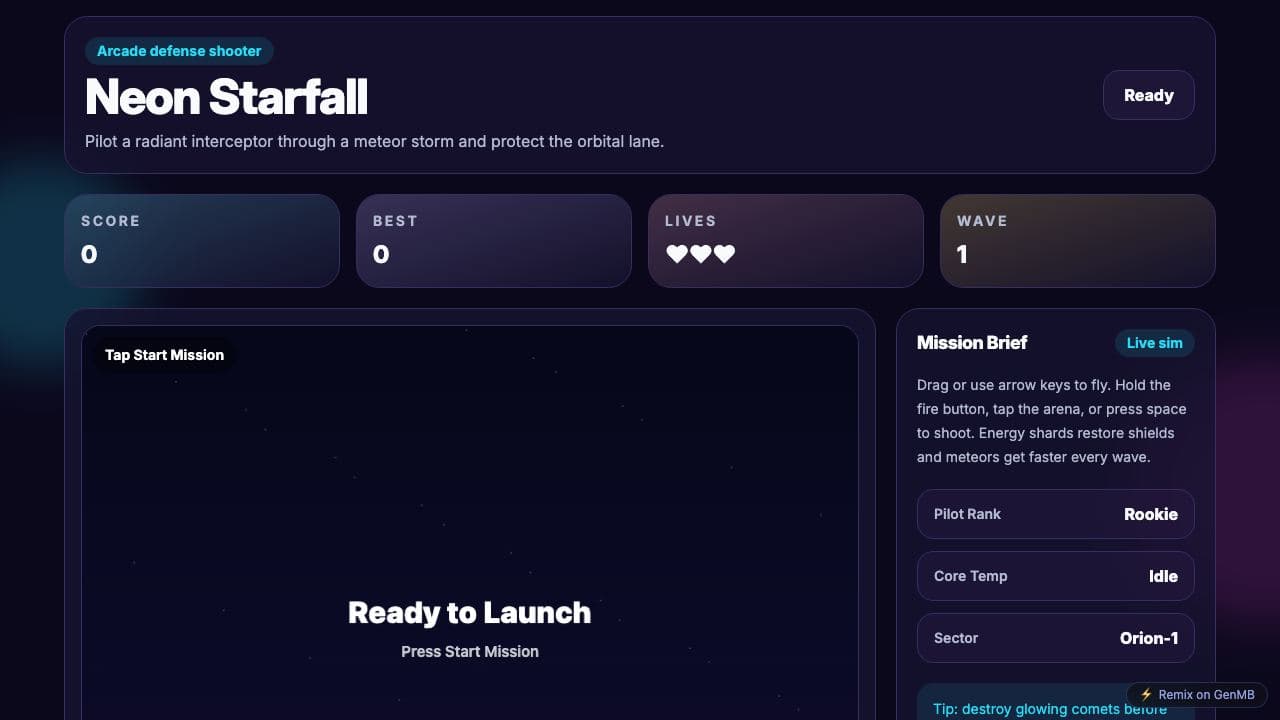 Screenshot of Neon Starfall