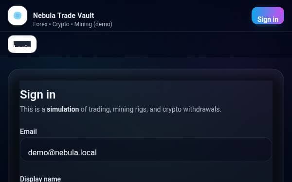 Screenshot of Nebula Trade Vault