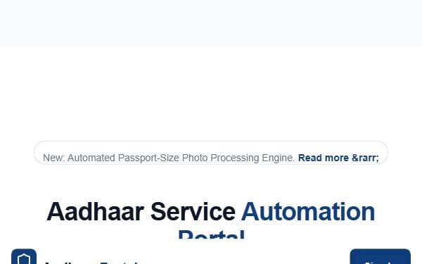 Screenshot of Aadhaar Service Automation Portal