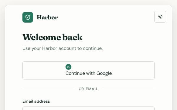 Screenshot of Harbor Account Access