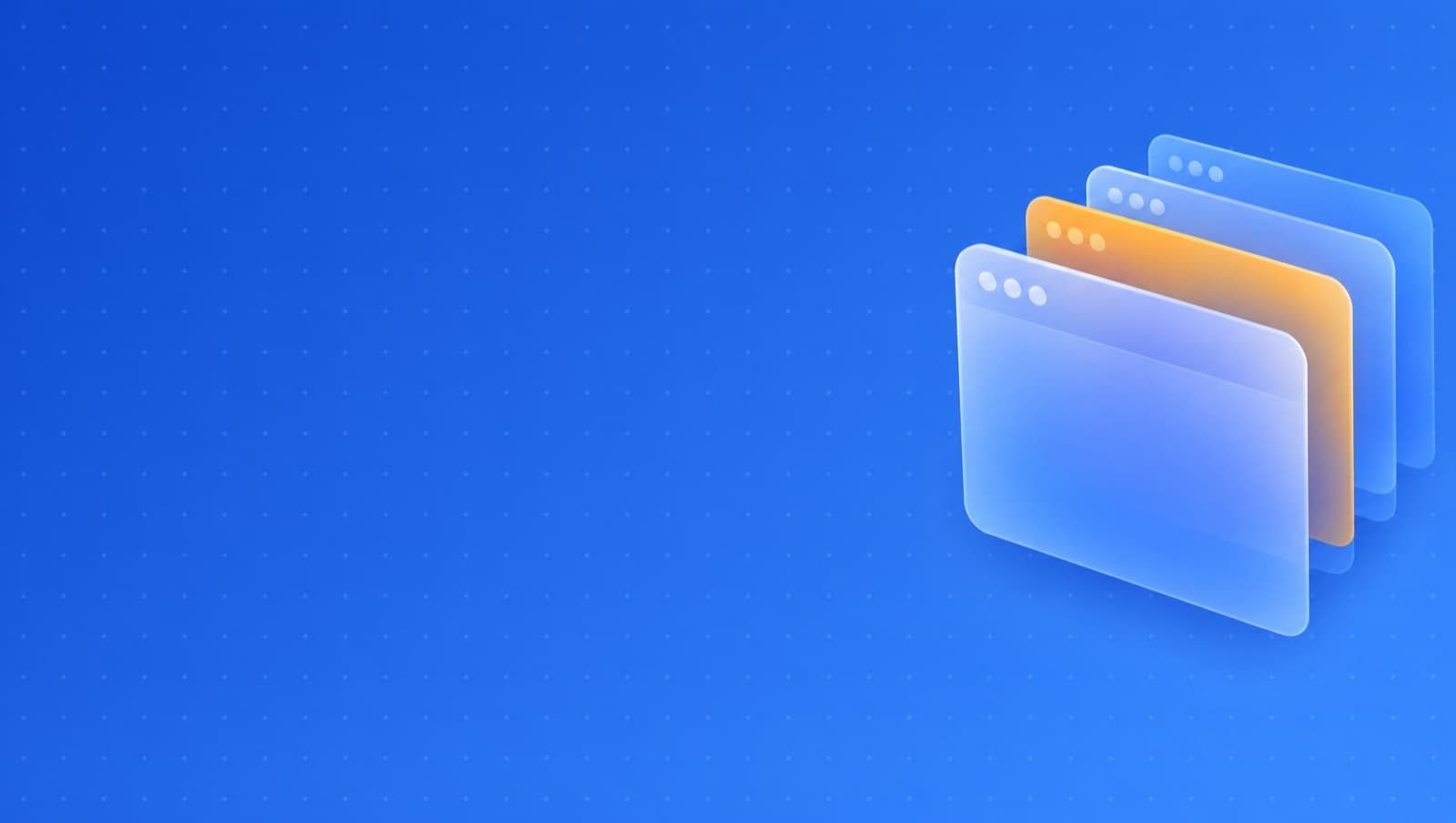 Blue gradient cover with stacked translucent app windows and one amber window, for GenMB product articles