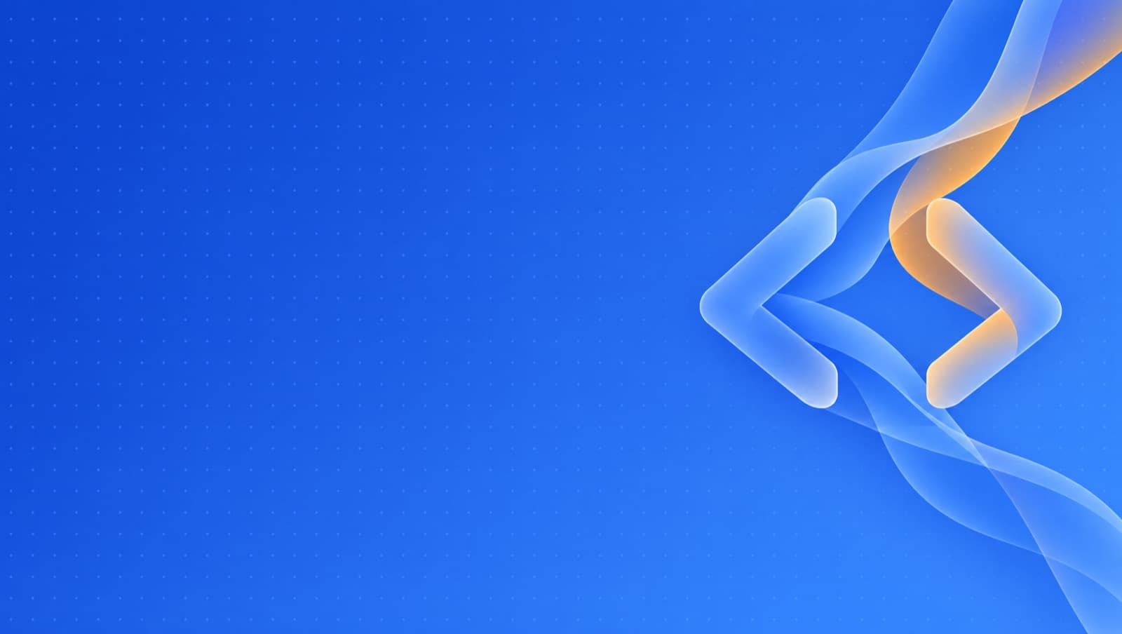 Blue gradient cover with flowing glass ribbons forming a code bracket shape with an amber ribbon, for GenMB vibe coding articles